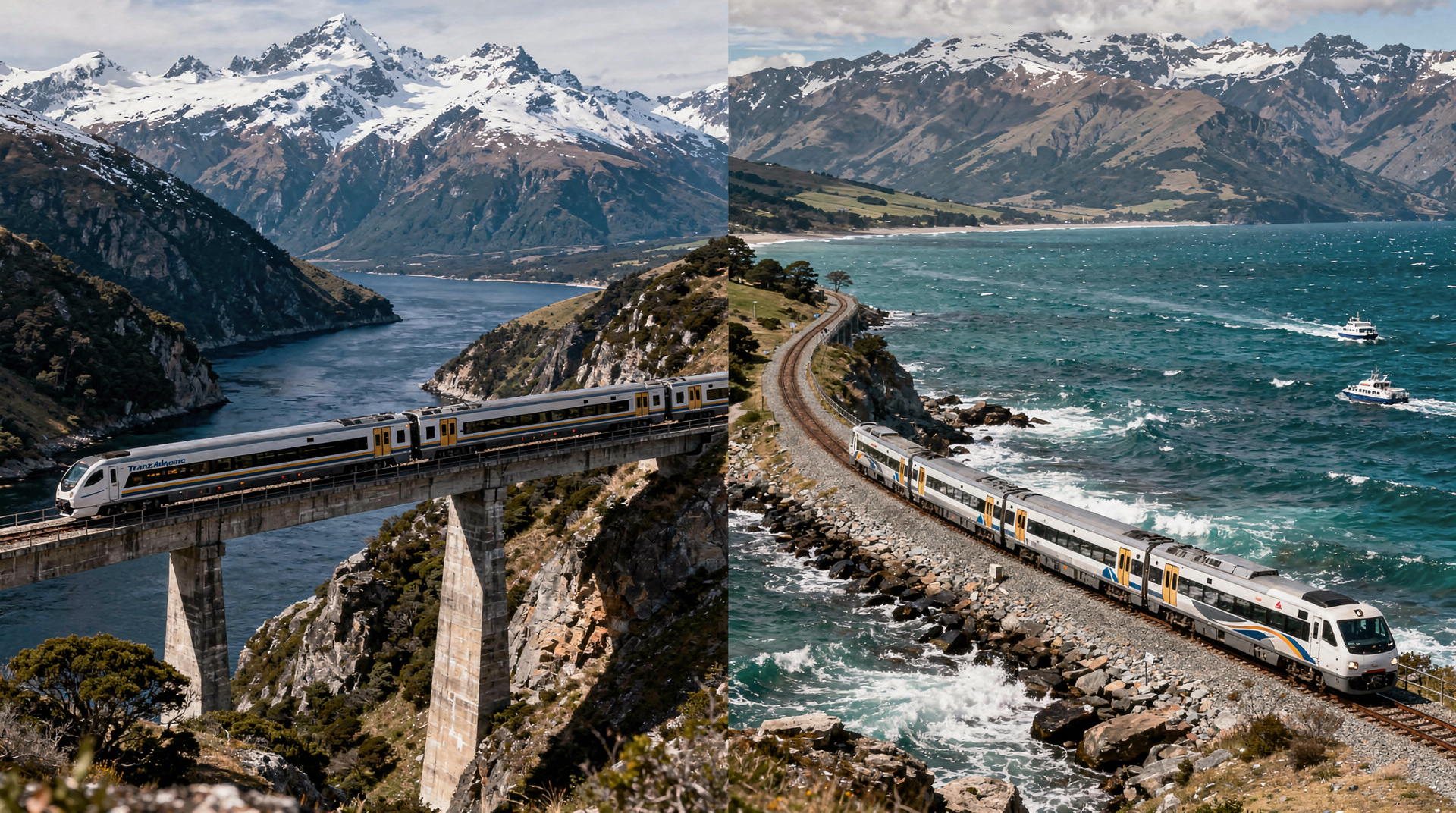 TranzAlpine vs Coastal Pacific — comboio panorâmico