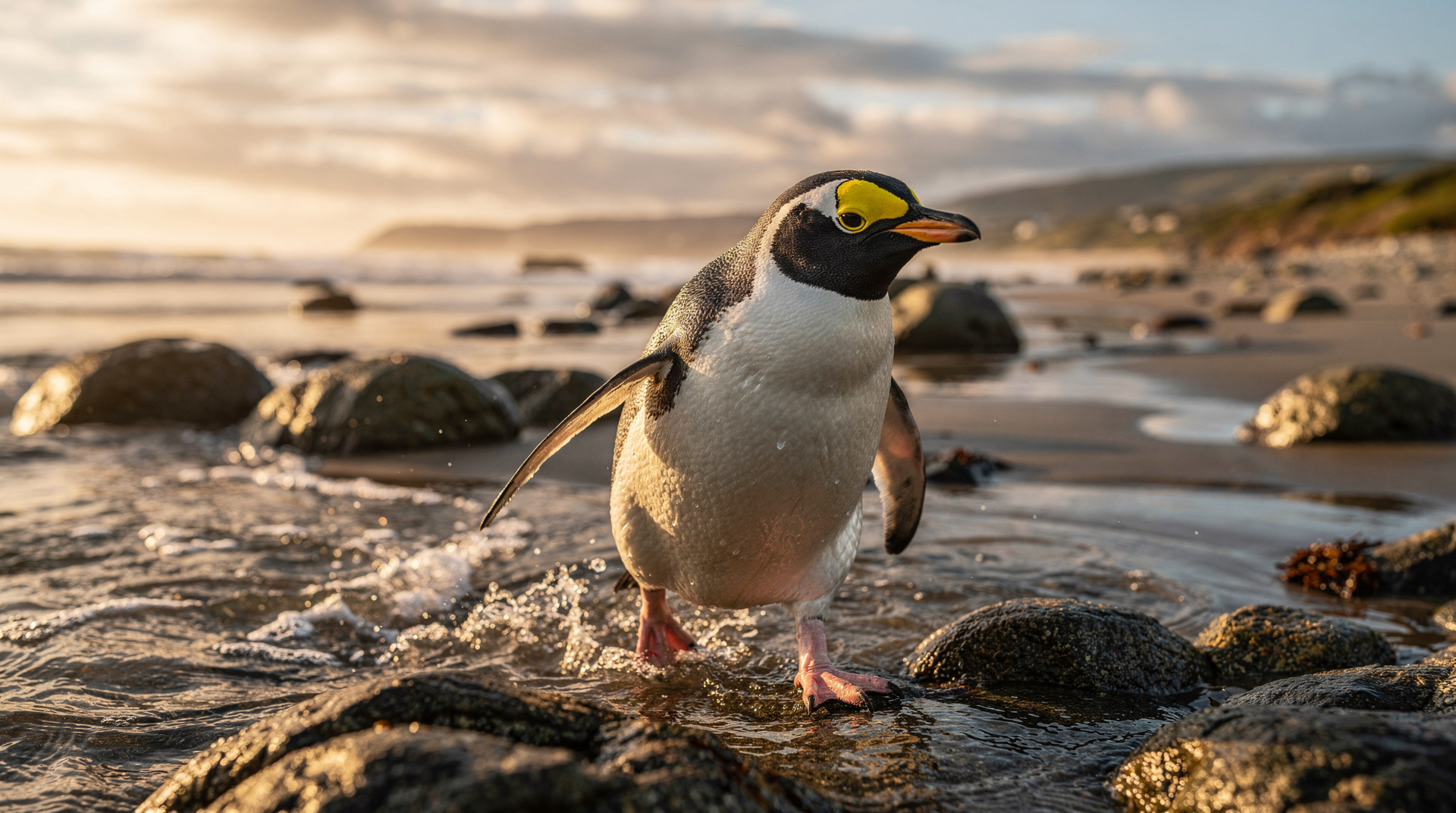 Pinguins de olho amarelo na Península de Otago